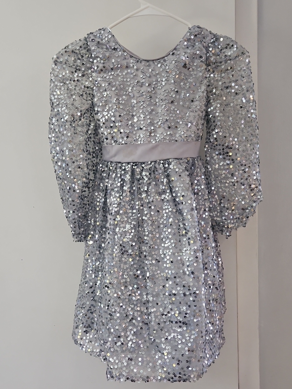 Kensie Girl Silver Sequin Party Dress with Satin Waistband